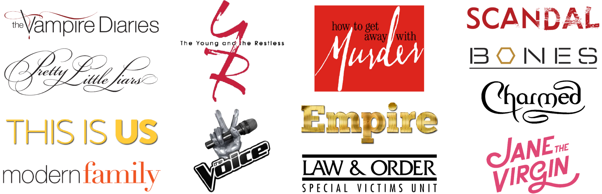 Logos of popular TV shows and series.
