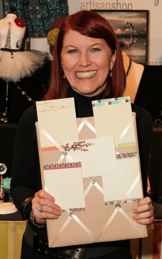 Woman with red hair and gift