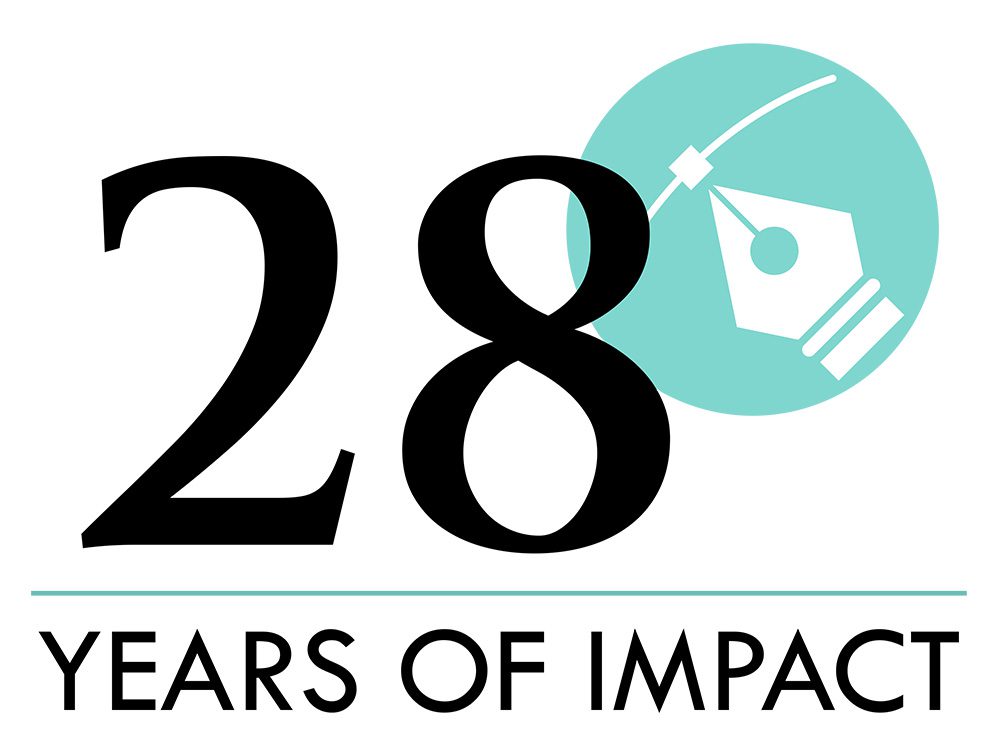 "28 Years of Impact with pen illustration"