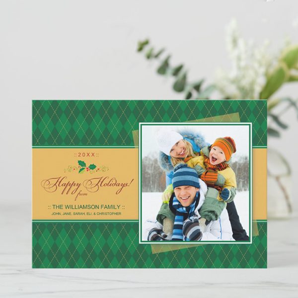 Festive holiday card with family photo