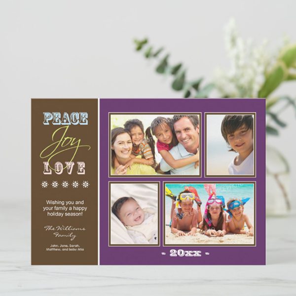 Family holiday card with joyful photos.