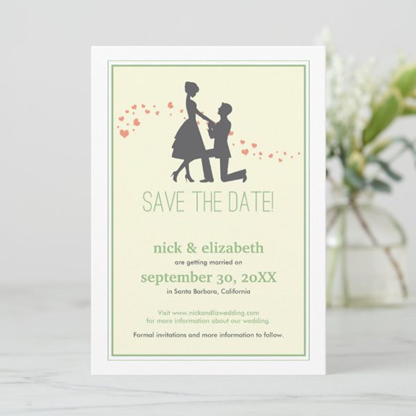 "Whimsical save the date wedding invitation design."
