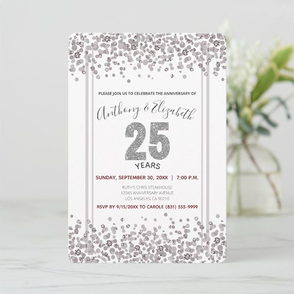 25th anniversary invitation with sparkling design.