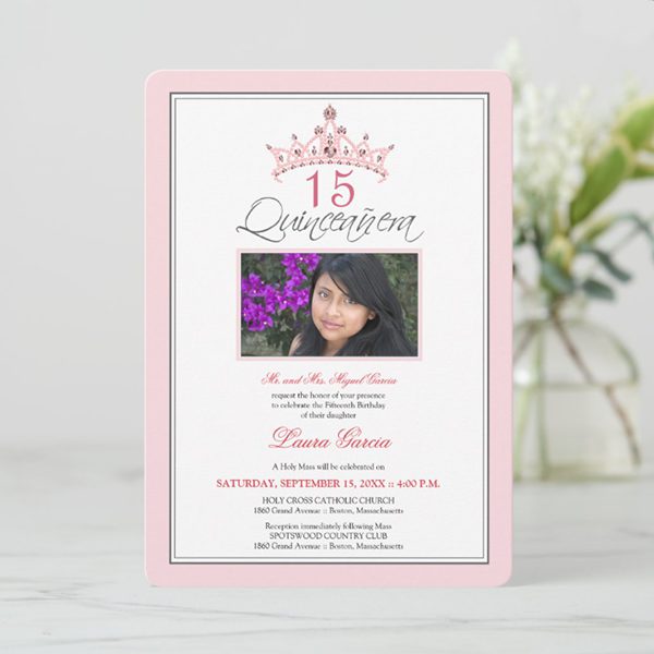 "Quinceañera invitation featuring a young girl."