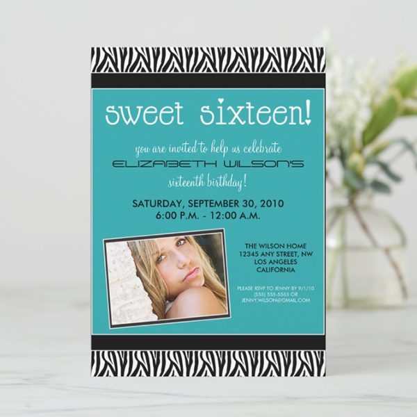 "Invitation card for a sweet sixteen party."