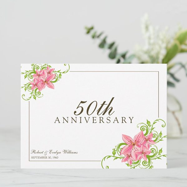 50th anniversary card with floral design.