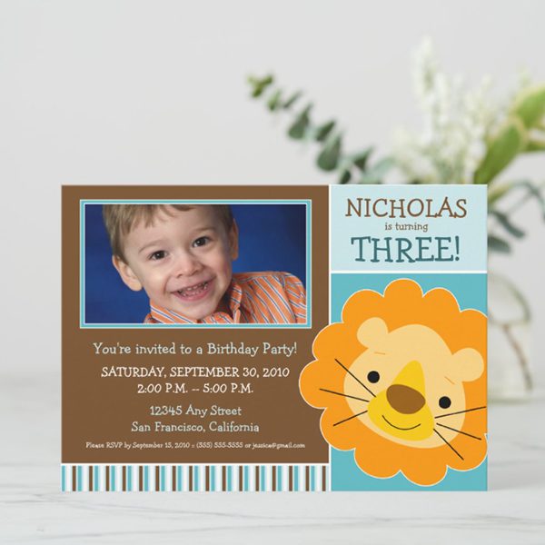Birthday invitation featuring a smiling child.