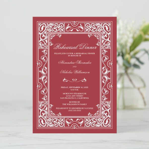 Elegant rehearsal dinner invitation with floral design.