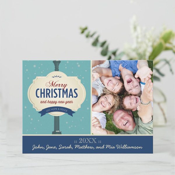 Joyful family photo on Christmas card.