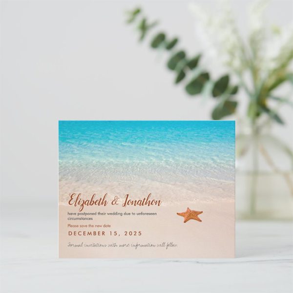 Wedding save the date card with beach theme.