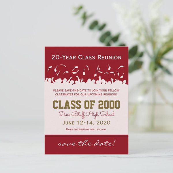 20-Year class reunion save the date invitation.